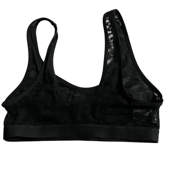 Aerie Womens Bralette Size Small Smoothez Black Floral Lace Scoop Pullover Bra - Picture 4 of 7